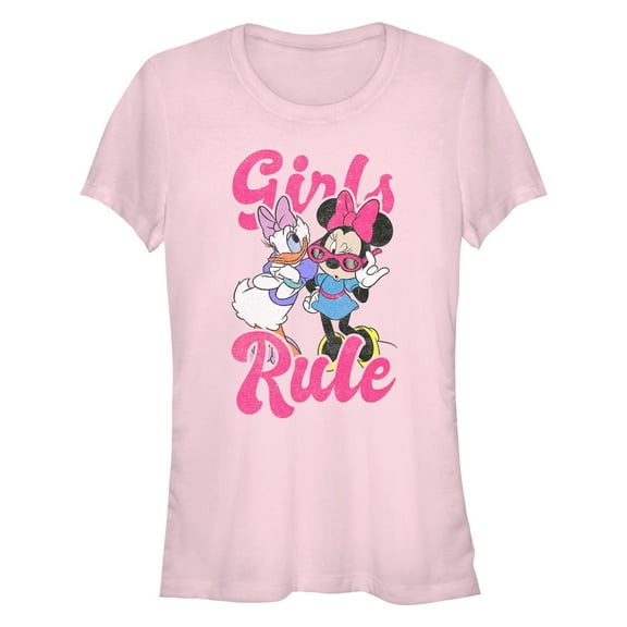 Junior's Mickey & Friends Girls Rule Distressed  Graphic T-Shirt