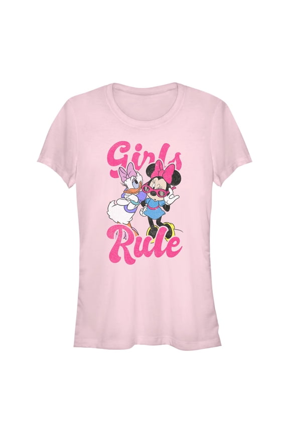 Junior's Mickey & Friends Girls Rule Distressed Graphic T-Shirt