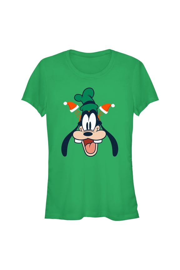 Junior's Mickey & Friends Goofy Christmas Ears Graphic Tee Kelly Green Small