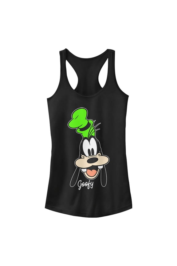 Junior's Mickey & Friends Goofy Portrait Racerback Tank Top Black X Large