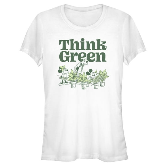 Junior's Mickey & Friends Green Think Plant Lovers Graphic Tee White X Large