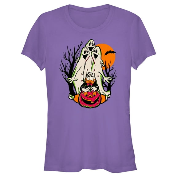 Junior's Mickey & Friends Halloween Donald Duck Ghosts  Graphic Tee Purple Small