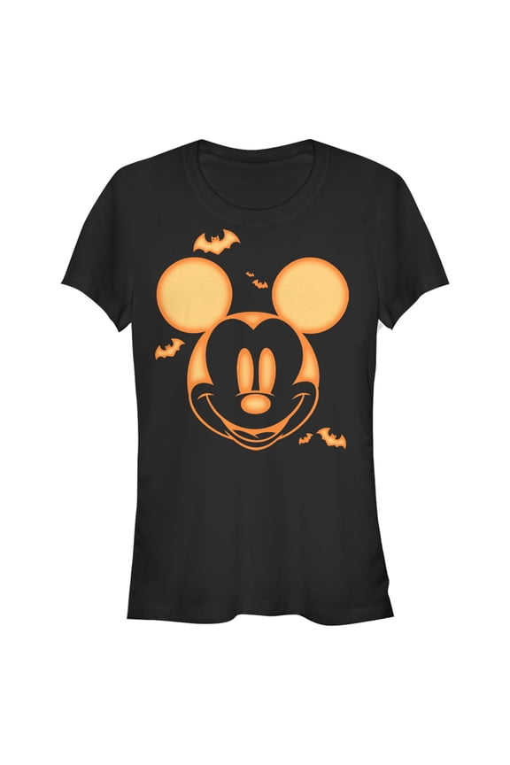 Junior's Mickey & Friends Halloween Pumpkin Face  Graphic Tee Black Medium