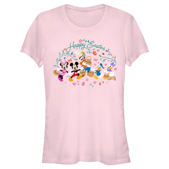 Junior's Mickey & Friends Happy Easter Group Egg Hunt Graphic Tee Light Pink Medium