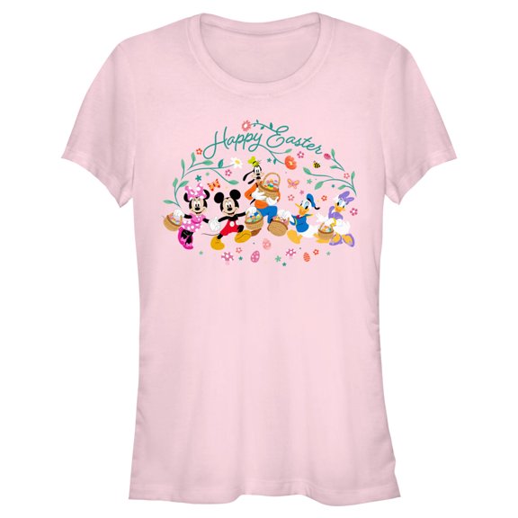 Junior's Mickey & Friends Happy Easter Group Egg Hunt Graphic Tee Light Pink X Large