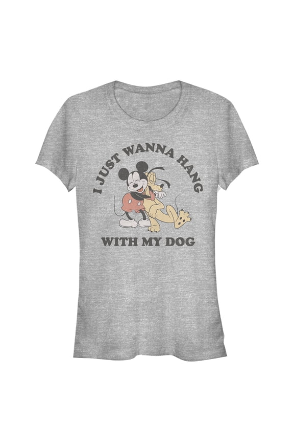 Junior's Mickey & Friends I Just Wanna Hang with my Dog Pluto Graphic Tee Athletic Heather Medium
