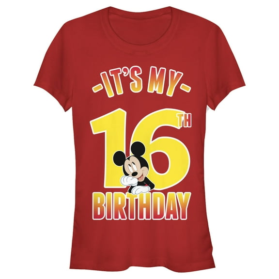 Junior's Mickey & Friends It's My 16th Birthday  Graphic Tee Red X Large