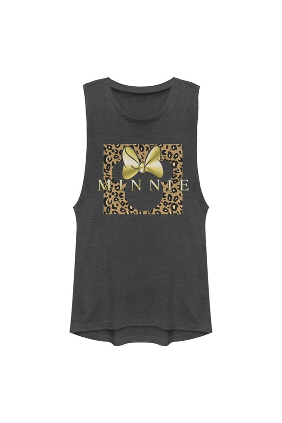 Junior's Mickey & Friends Leopard Square Minnie Festival Muscle Graphic Tee Charcoal X Large