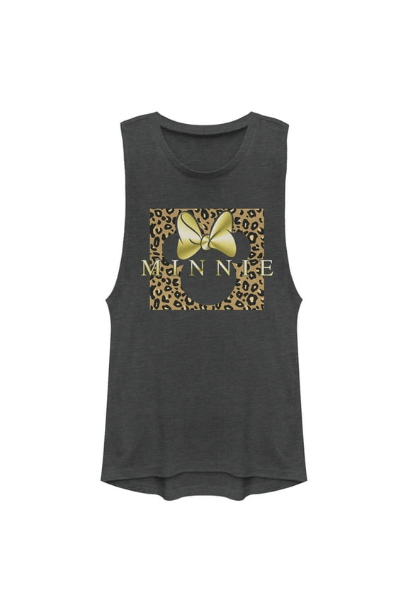 Junior's Mickey & Friends Leopard Square Minnie Festival Muscle Graphic Tee Charcoal X Small