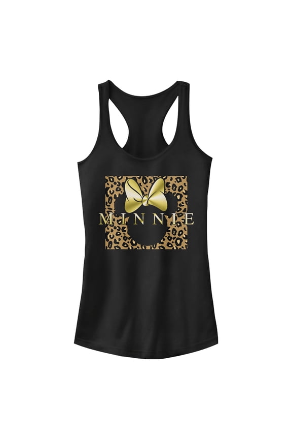Junior's Mickey & Friends Leopard Square Minnie Racerback Tank Top Black 2X Large