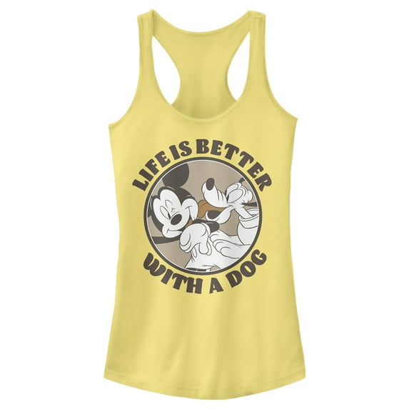 Junior's Mickey & Friends Life is Better with a Dog Racerback Tank Top Banana Small