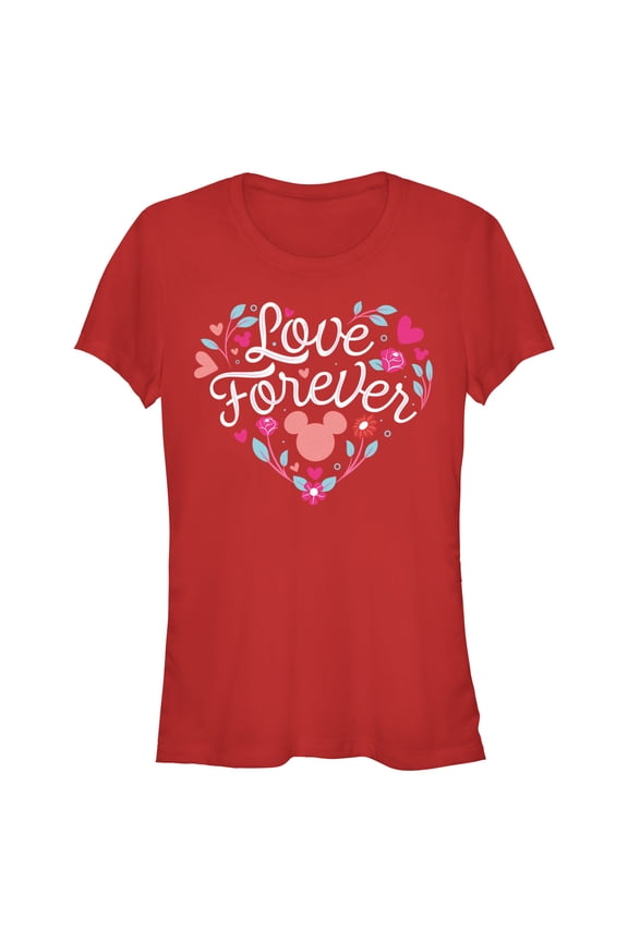 Junior's Mickey & Friends Love Forever Heart Graphic Tee Red Small