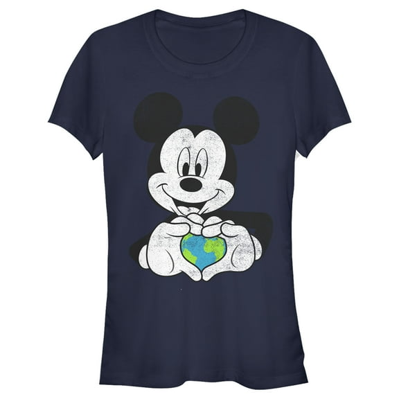 Junior's Mickey & Friends Love the World  Graphic Tee Navy Blue Medium