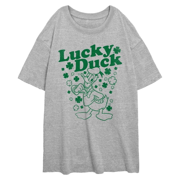 Junior's Mickey & Friends Lucky Clover Duck Graphic T-Shirt