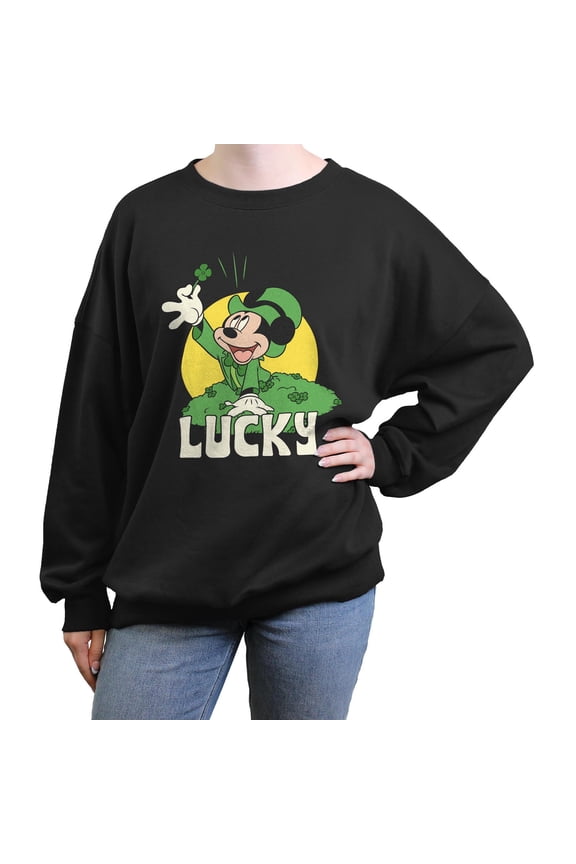 Junior's Mickey & Friends Lucky Clover Sweatshirt
