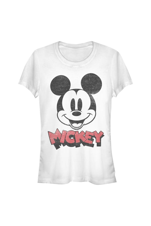 Junior's Mickey & Friends Mickey Mouse Retro Headshot Graphic Tee White Medium
