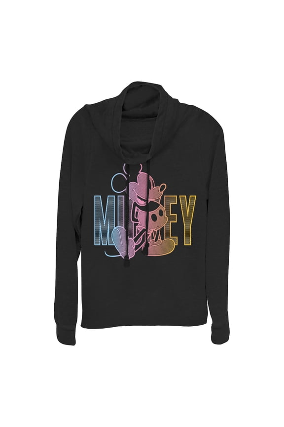 Junior's Mickey & Friends Mickey Neon Gradient Cowl Neck Sweatshirt