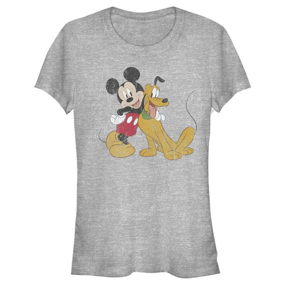 Junior's Mickey & Friends Mickey and Pluto Graphic Tee Athletic Heather 2X Large