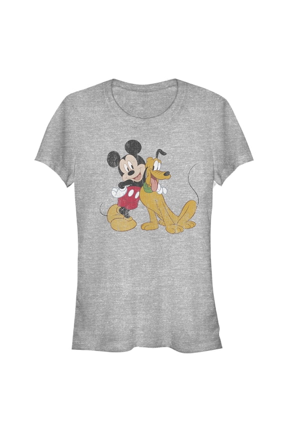 Junior's Mickey & Friends Mickey and Pluto Graphic Tee Athletic Heather Medium