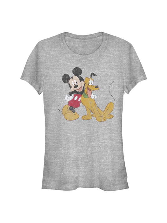 Junior's Mickey & Friends Mickey and Pluto Graphic Tee Athletic Heather X Large