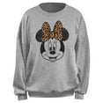 thumbnail image 1 of Junior's Mickey & Friends Minnie Cheetah Print Bow Sweatshirt Heather Gray X Small, 1 of 2
