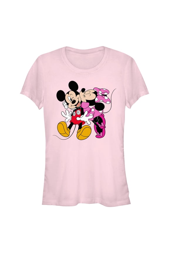 Junior's Mickey & Friends Minnie Kiss Couple  Graphic Tee Light Pink Medium