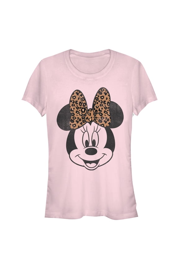 Junior's Mickey & Friends Minnie Mouse Cheetah Print Bow Graphic Tee Light Pink Large