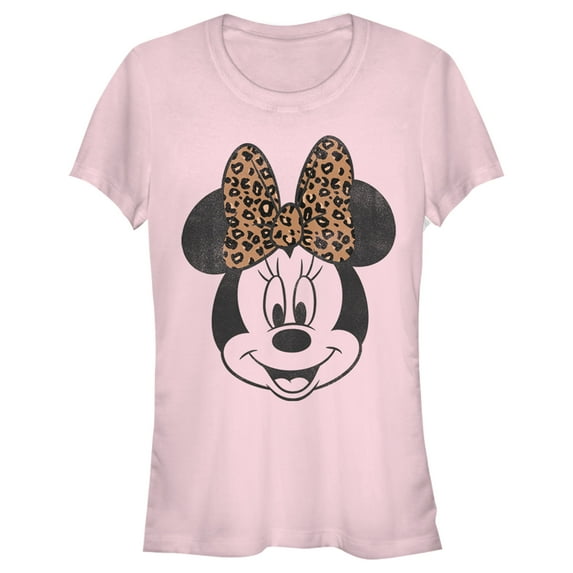Junior's Mickey & Friends Minnie Mouse Cheetah Print Bow Graphic Tee Light Pink Medium