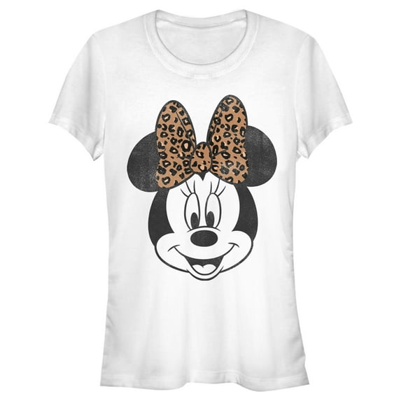 Junior's Mickey & Friends Minnie Mouse Cheetah Print Bow Graphic Tee White 2X Large