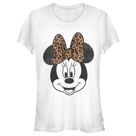 Junior's Mickey & Friends Minnie Mouse Cheetah Print Bow Graphic Tee White Medium