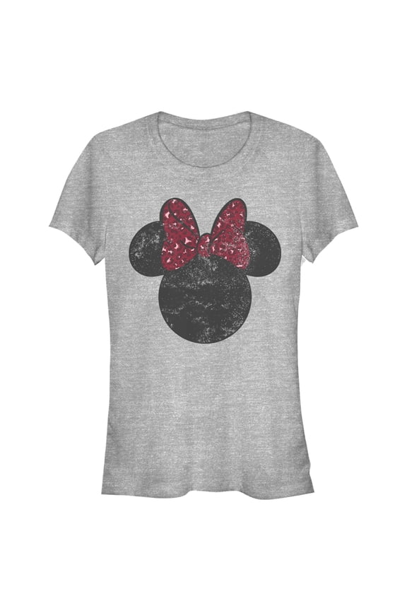 Junior's Mickey & Friends Minnie Mouse Distressed Leopard Bow  Graphic Tee Athletic Heather Medium