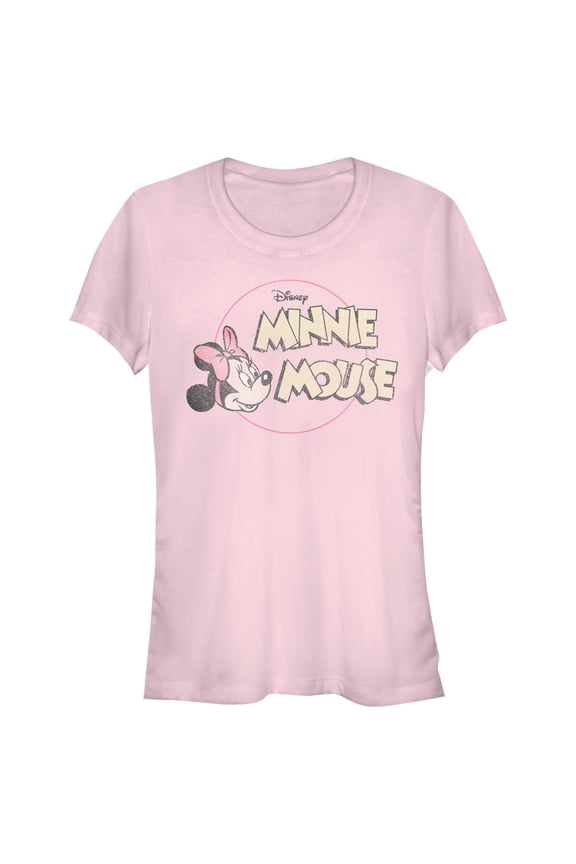 Junior's Mickey & Friends Minnie Mouse Distressed Logo Graphic T-Shirt