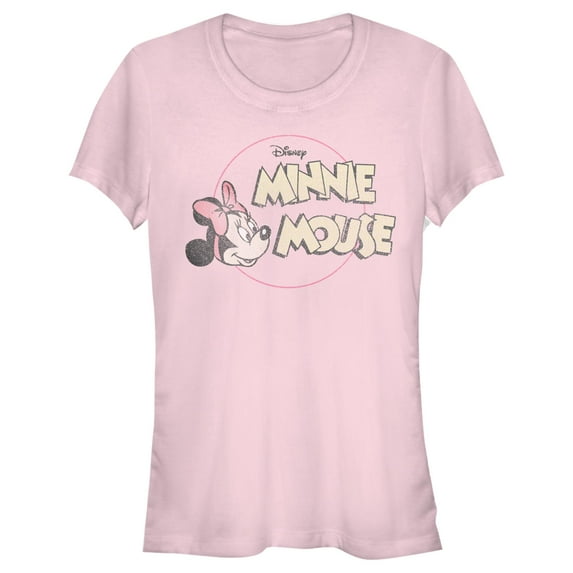 Junior's Mickey & Friends Minnie Mouse Distressed Logo Graphic T-Shirt