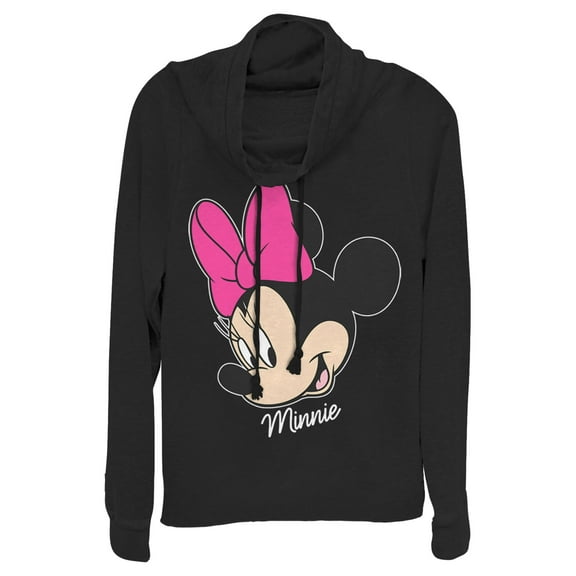 Junior's Mickey & Friends Minnie Mouse Portrait  Cowl Neck Sweatshirt Black 2X Large