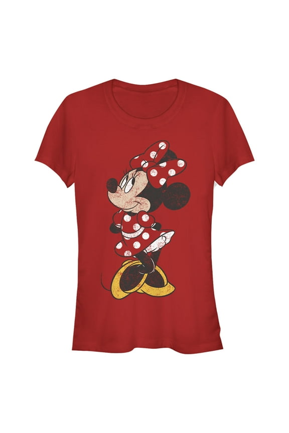 Junior's Mickey & Friends Minnie Mouse Portrait Distressed  Graphic Tee Red Large