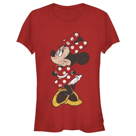 Junior's Mickey & Friends Minnie Mouse Portrait Distressed  Graphic Tee Red X Large