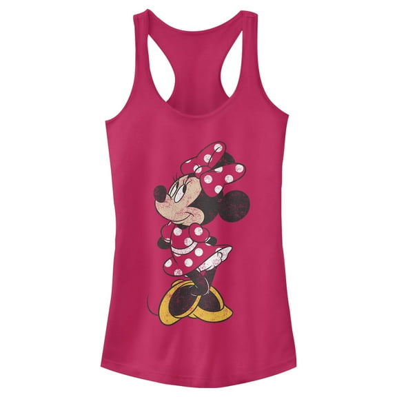 Junior's Mickey & Friends Minnie Mouse Portrait Distressed  Racerback Tank Top Dark Pink Small