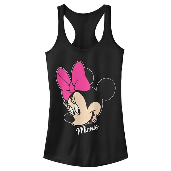 Junior's Mickey & Friends Minnie Mouse Portrait Racerback Tank Top Black Large