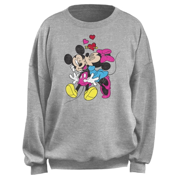 Junior's Mickey & Friends Minnie Mouse Smooch Sweatshirt Heather Gray Large