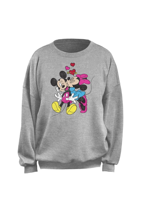 Junior's Mickey & Friends Minnie Mouse Smooch Sweatshirt Heather Gray Small