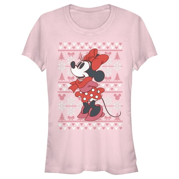 Junior's Mickey & Friends Minnie Winter Sweater  Graphic Tee Light Pink 2X Large