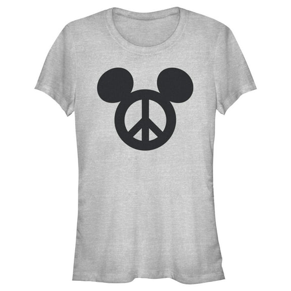 Junior's Mickey & Friends Peace Sign  Graphic Tee Athletic Heather Medium