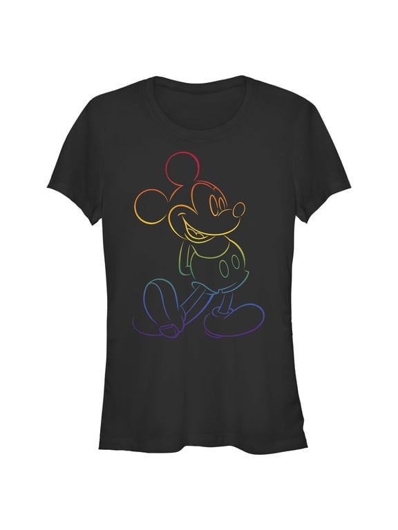 Junior's Mickey & Friends Rainbow Mickey Mouse Outline Graphic Tee Black Small
