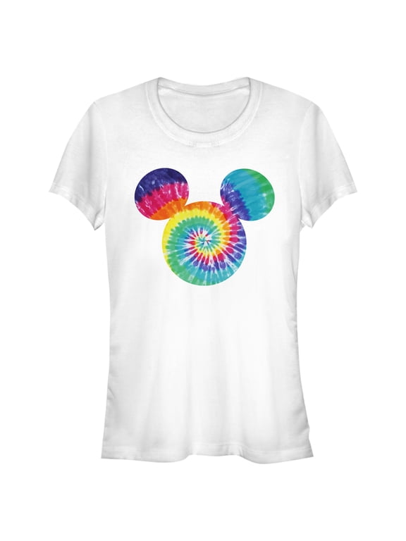 Junior's Mickey & Friends Rainbow Tie-Dye Mickey Mouse Logo Graphic Tee White Large