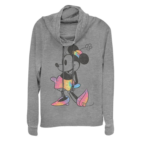 Junior's Mickey & Friends Rainbow Tie-Dye Minnie Mouse  Cowl Neck Sweatshirt