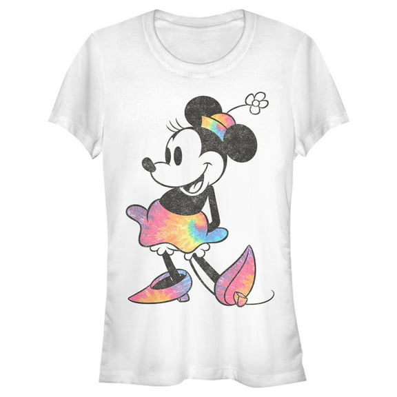 Junior's Mickey & Friends Rainbow Tie-Dye Minnie Mouse  Graphic Tee White Large