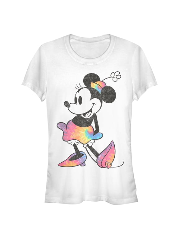 Junior's Mickey & Friends Rainbow Tie-Dye Minnie Mouse Graphic Tee White Large