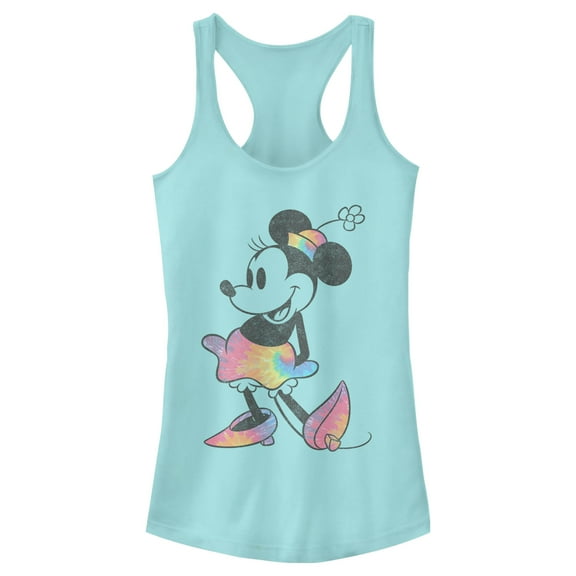 Junior's Mickey & Friends Rainbow Tie-Dye Minnie Mouse  Racerback Tank Top Cancun Medium