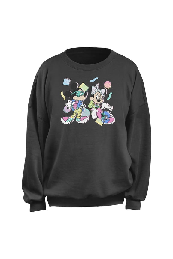 Junior's Mickey & Friends Retro 80s Minnie and Mickey Sweatshirt Charcoal Small