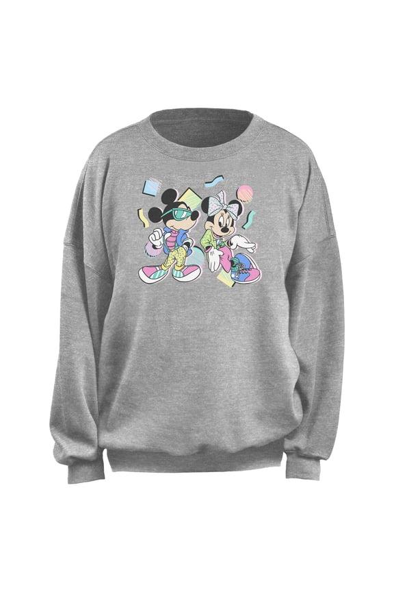 Junior's Mickey & Friends Retro 80s Minnie and Mickey Sweatshirt Heather Gray Medium
